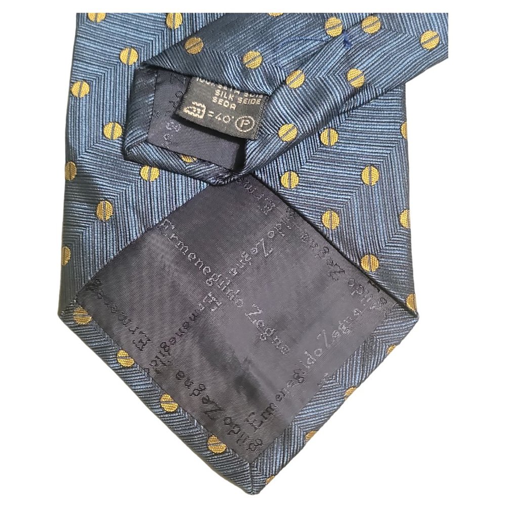 Ermenegildo Zenga Blue with Gold Circles Silk Tie - Picture 2 of 4